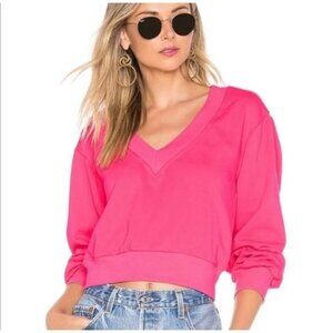 NEW Abound Cropped Vneck Pink Knit Sweater S Ribbed Trim Stretch Slouchy
